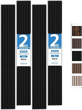 Wood Panels for Wall, Black, 2 Pcs, 94.5x12.5 in | Easy Installation, MDF, Wood Grain Veneer, NRC 0.95, Sound Absorbing, Modern Slat Wall Decor, Home, Office, Living Room
