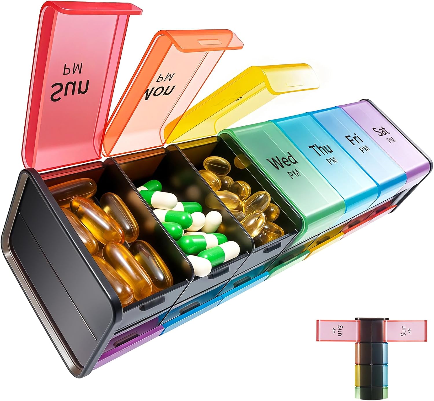 Daviky Extra Large Weekly Pill Organizer 2 Times a Day, XXL Pill Box 7 Day with AM PM Large Compartments, BPA-Free Daily Medicine Case, Jumbo Pill Holder for Fish Oils, Vitamins & Supplements（Black）
