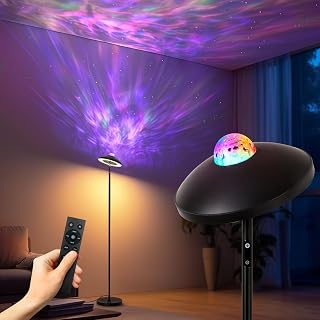 LED Floor Lamp with RGB Star Projector Black Remote Control, 176 cm, Variable Floor Lamp with 4 Colour Blocks 15 W, 1300 LM, Corner Modern Lamp for Bedroom, Living Room, Office