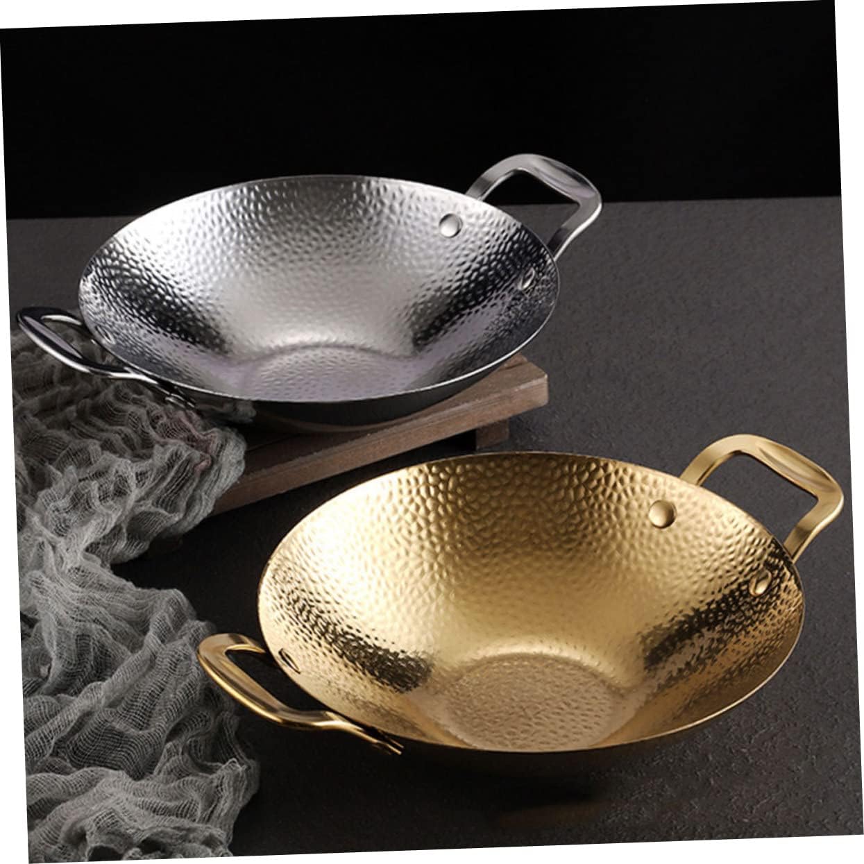 ABOOFAN Steel Pan Cooking Stainless Steel Double Handle Pot Lightweight Easy to Use Kitchen Supply