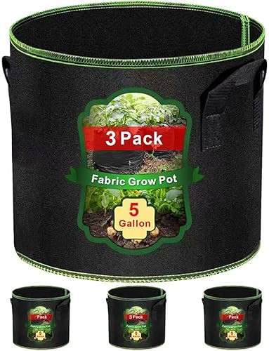Bolsas de cultivo de 5 galones, paquete de 3 unidades, bolsas de tela no tejida gruesa con asas para plantar verduras, flores, papas y macetas