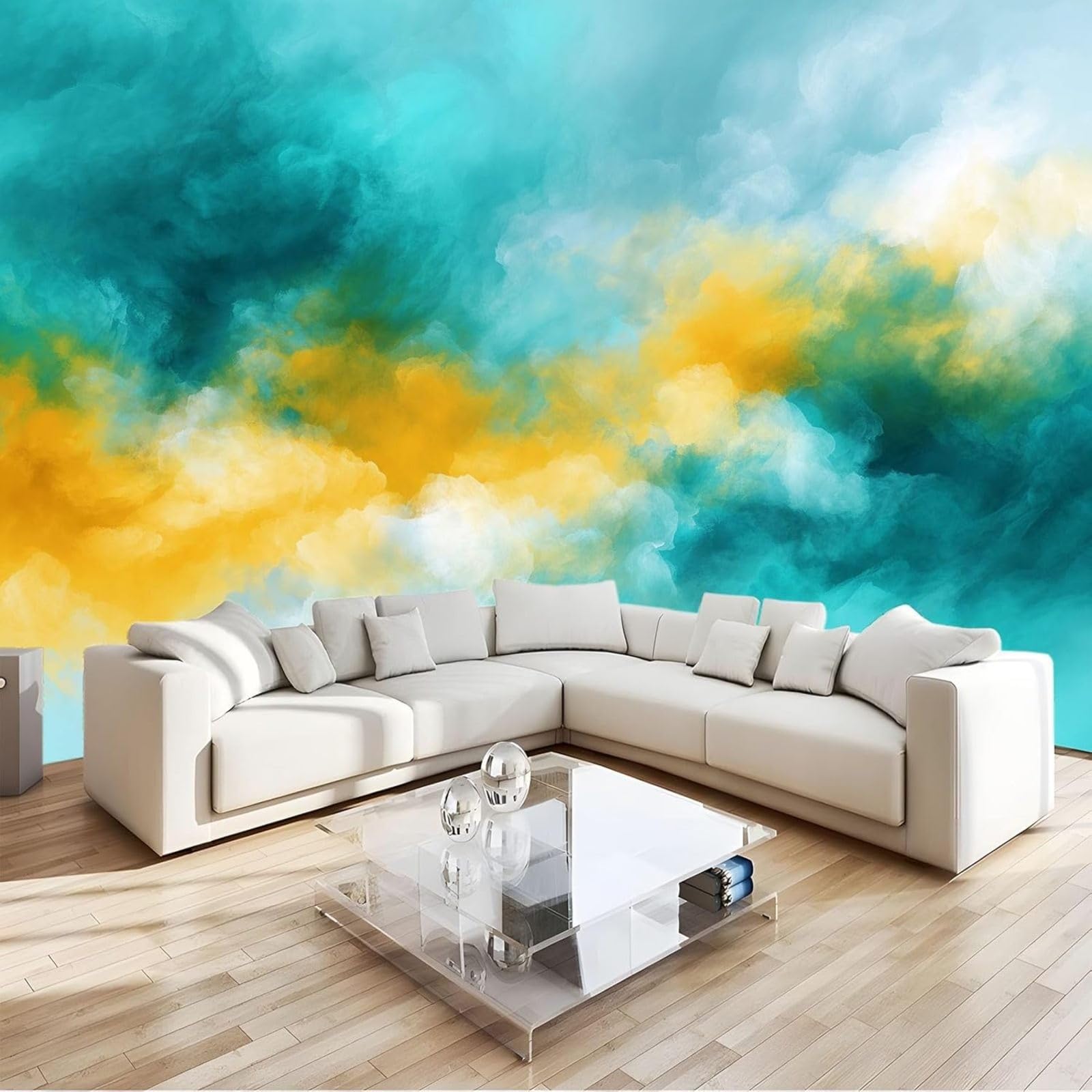 Hgjdjhnf 3D Mural Photo Wallpaper Dreamy Clouds Non-Woven Wallpaper Turquoise Wallpaper Living Room Bedroom Office Hallway Wall Decoration Teenager's Room Wall Decoration,430Cmx300cm Stickers - Frameless Painting - Pos