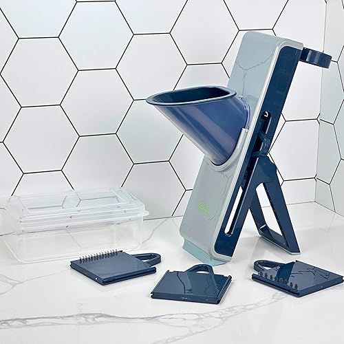 Miniatura 5 de Cortador de mandolina seguro para cocina, picador de verduras multifuncional 4 en 1, juliena, cortadora de papas fritas y papas con grosor