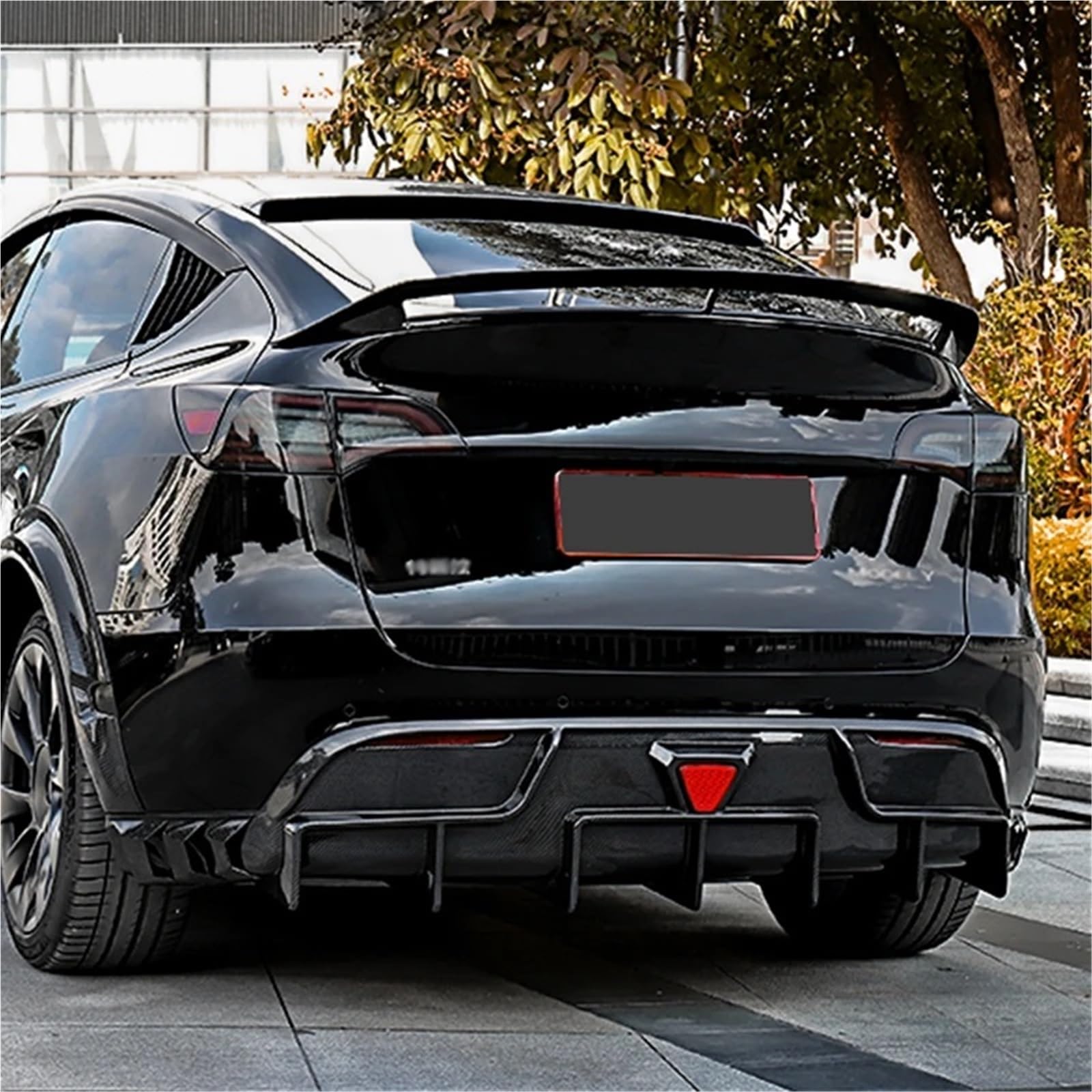 Kompatybilny z Tesla 2021-2024 Model Y bagażnik jasna czerń i wzór z włókna węglowego ABS pokrywa spojler skrzydło tylna klapa samochodu Body Kit akcesoria(Matte black)