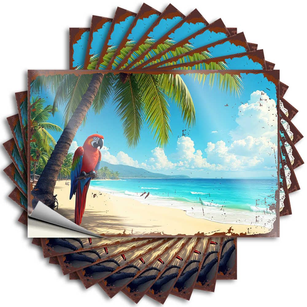 Retro Tattoos, Western Laptop Parrot Perched On Palm Tree By Tropical Beach | Funny Quote Adults Decals(8X12CM)