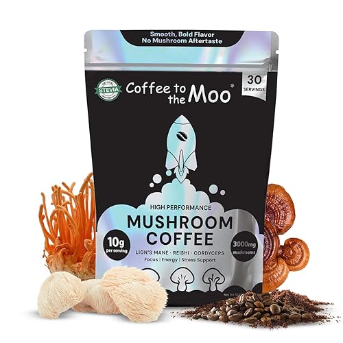 Café de hongos de alto rendimiento 3000 mg con melena de león, reishi y cordyceps - Enfoque, energía e inmunidad - L-teanina, coco y stevia - Café