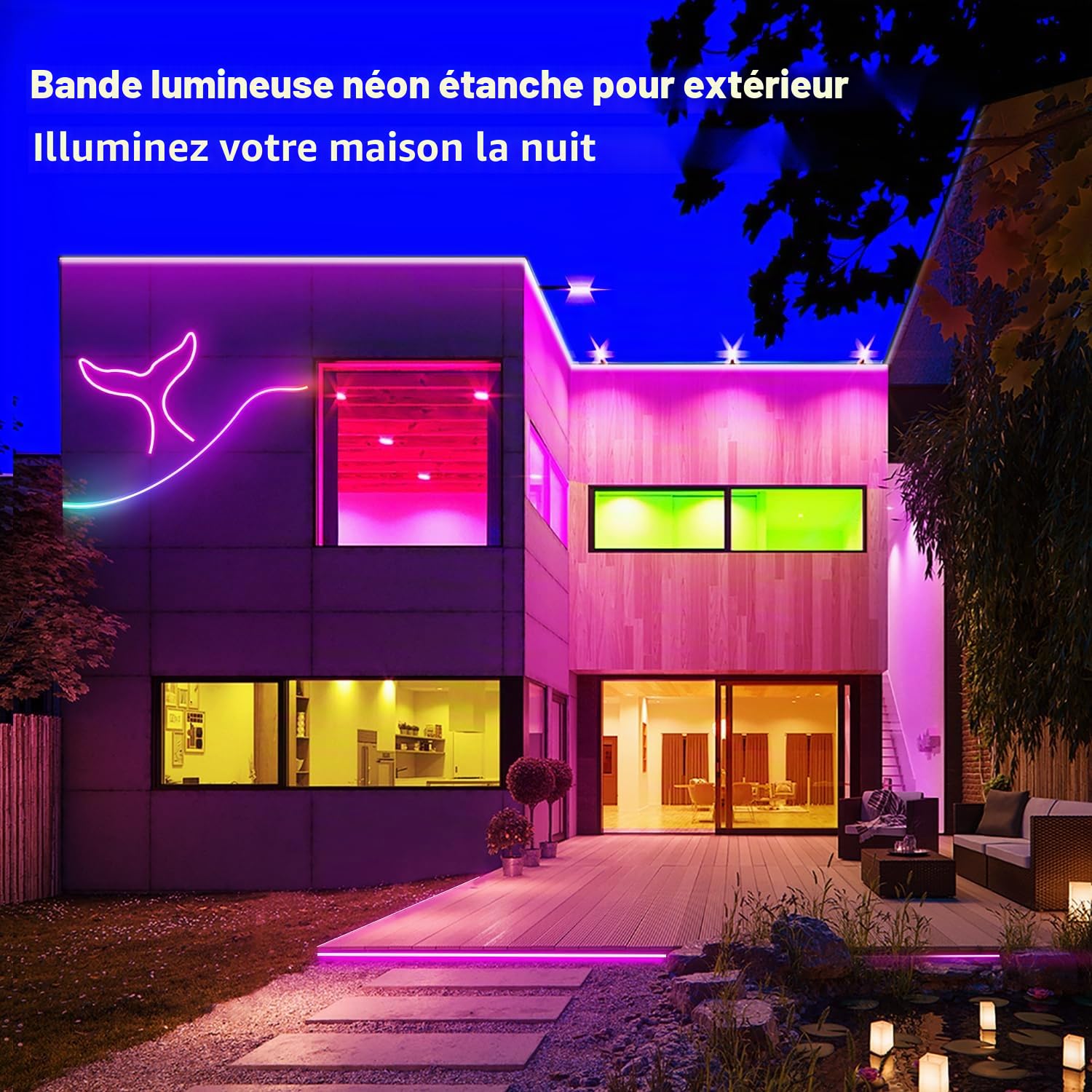 segrass Bande LED Néon 30 m avec télécommande et commande APP, IP65 étanche, bande LED RGB flexible 24V, bande LED néon applicable pour la chambre et la décoration extérieure (2 rouleaux de 15 m)