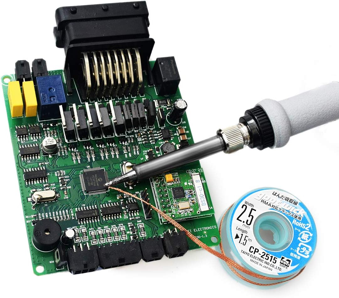 GOOT Solder Wicks Made In Japan No-Clean Solder Braided Wicks Desoldering Wicks With RMA Flux,65'Length x 0.12"Width - - 