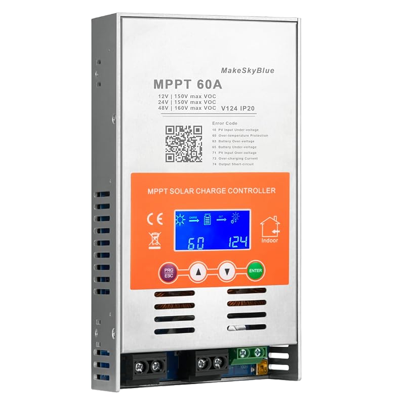 Controlador de Carga Solar MPPT MakeSkyBlue V124 60 A, 12 V/24 V/48 V, Entrada Fotovoltaica Máxima de 160 V, Modelo 60A-V124