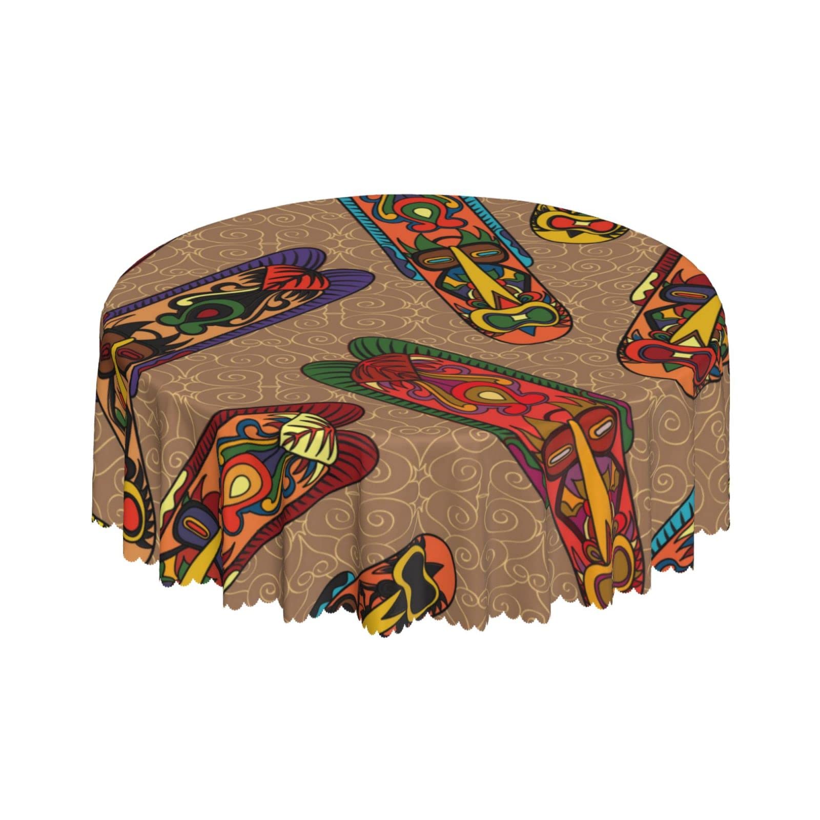 Lsjuee Ethnicity Tribe Mask Color Round Tablecloth 60 Inch Printed Washable Tablecloth for Dining Party Holiday Fall Home Decorative