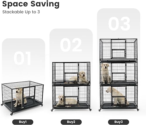 Miniatura 7 de Gardner Pet Jaula para perros resistente de 43 pulgadas con ruedas, jaula de metal plegable para perros pequeños y grandes, jaula indestructible