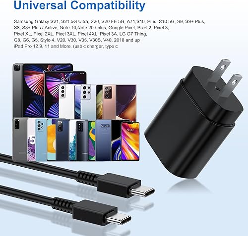 Miniatura 5 de Cargador tipo C, cargador de pared USB C de 25 W PD de carga súper rápida, paquete de 3 y cable de carga USBC de 6 pies para Samsung Galaxy S23