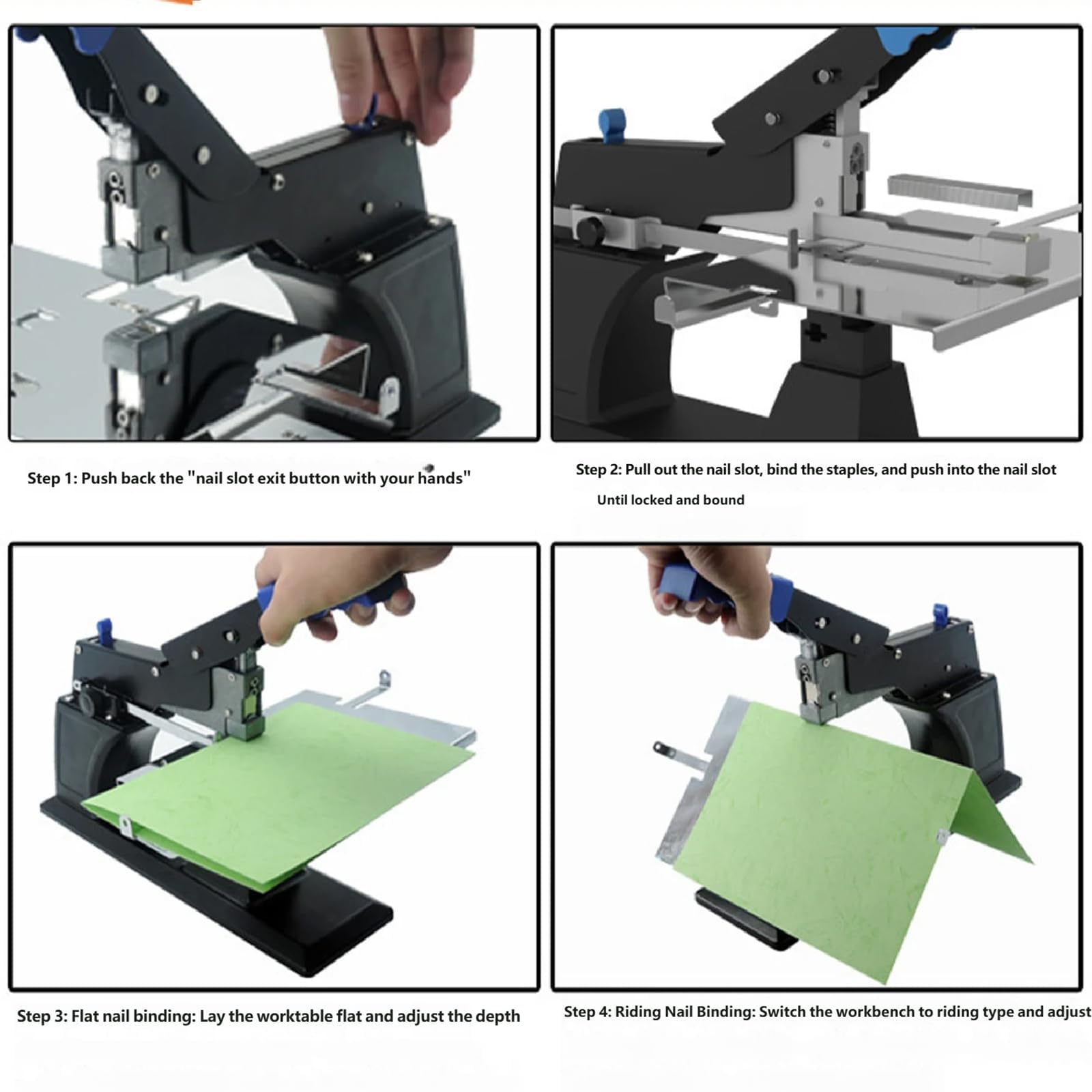 Grapadora manual de puntada de sillín resistente, grosor de encuadernación de 6,5 mm, modos de grapado plano y de sillín, ideal para oficina y uso doméstico, herramienta de encuadernación de papel