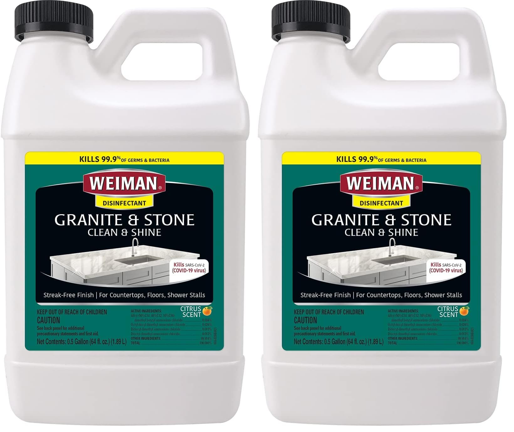 Weiman Disinfecting Granite Daily Clean &amp; Shine Refill, 64 Oz - Safely Clean Disinfect and Shine Granite Marble Soapstone Quartz Quartzite Slate Limestone Corian Laminate Tile Countertop (Pack of 2)