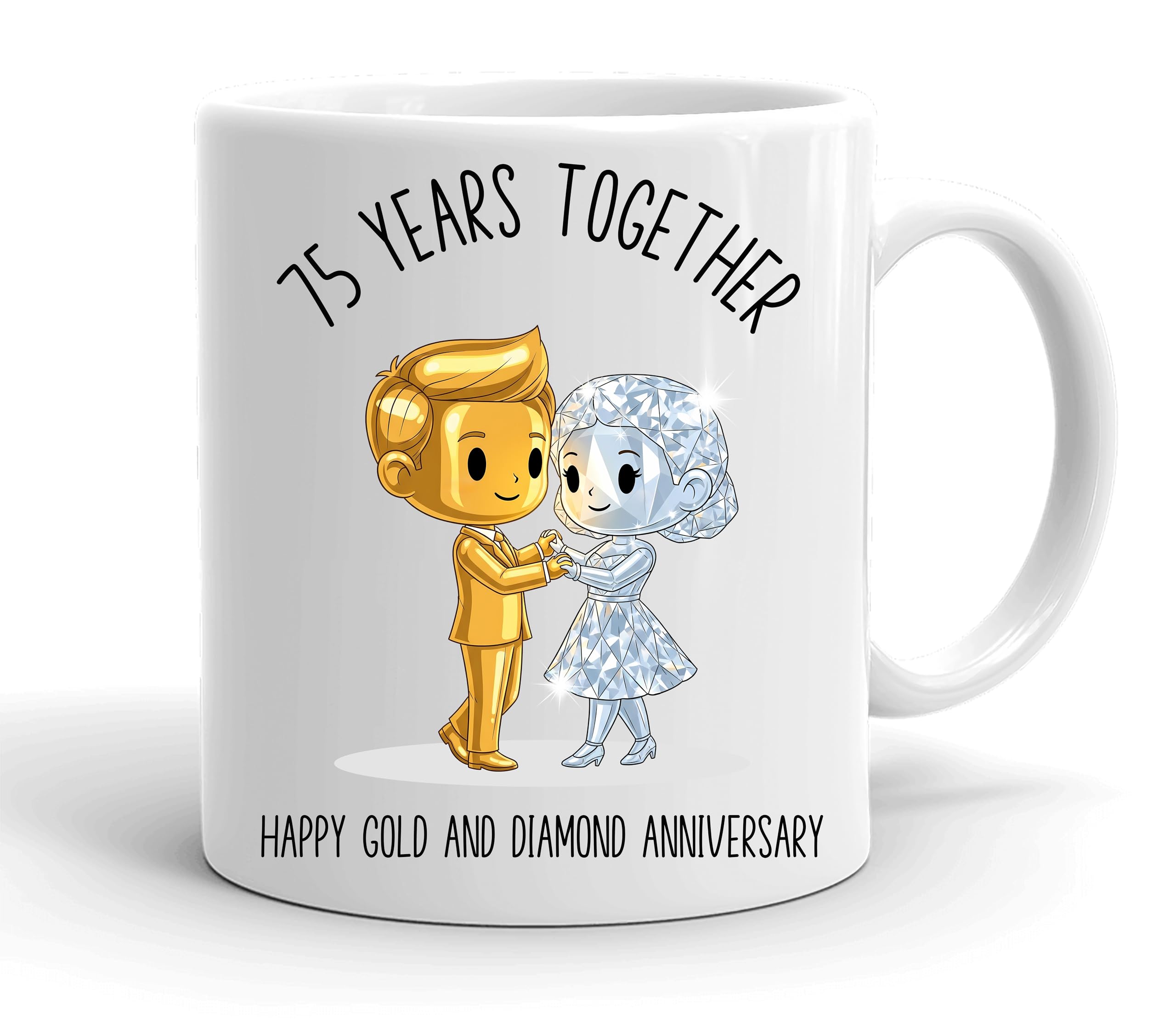 VIROSA 75 Years Gold and Diamond Anniversary Mug – 11oz Ceramic Coffee Cup Gift for Husband, Wife, Couples – 75th Wedding Anniversary Present Idea, Elegant Keepsake — image 1