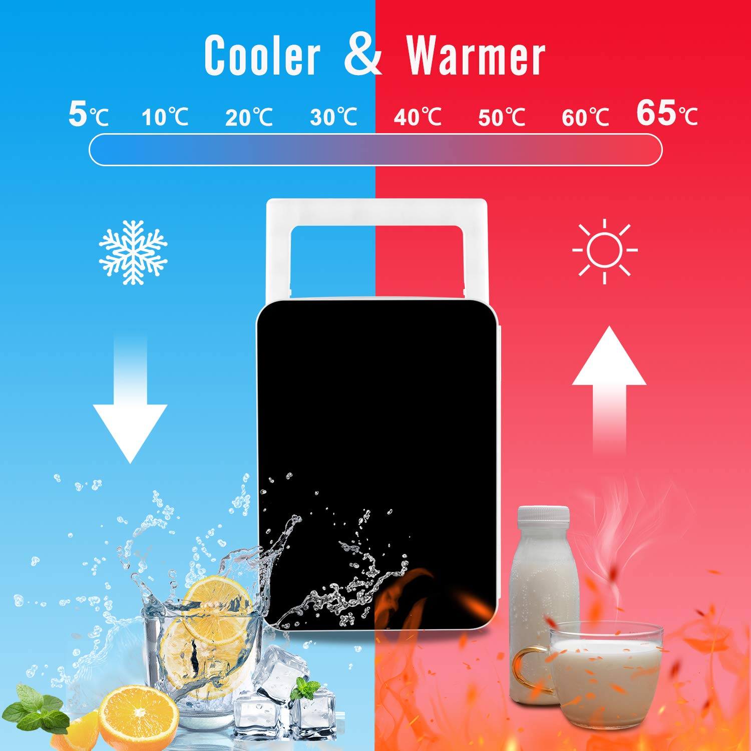 ARTETHYS Mini Fridge for Bedrooms 10L Compact Car Fridge Mini Refrigerator with System Cooler and Warmer for Home Office, 220V AC/12V DC, Black — view 3