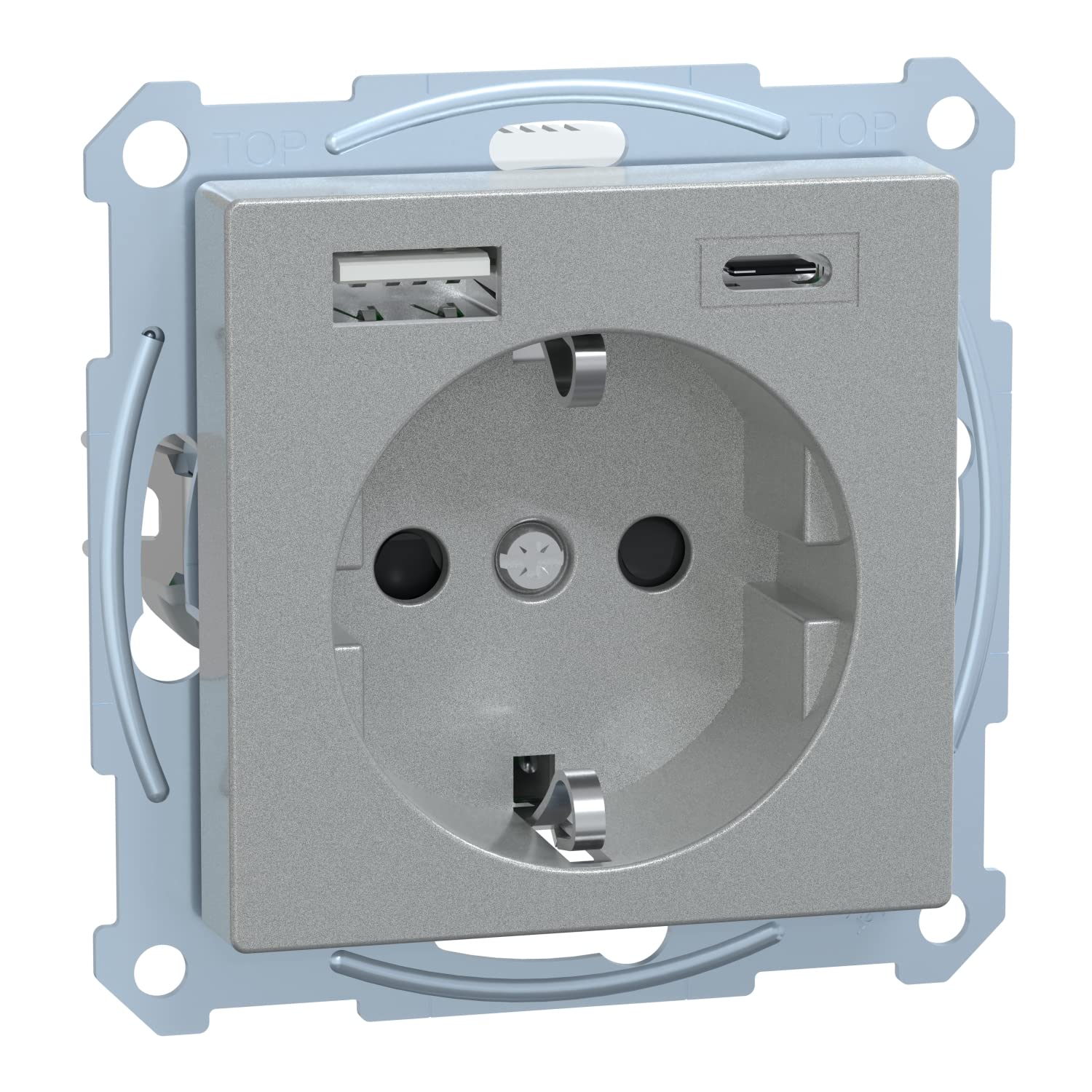 Schneider Electric Merten MEG2367-0460 gniazdko elektryczne ze złączem USB typ A+C system M aluminium, gniazdko Schuko USB podtynkowe, gniazdo wtykowe ze stykiem ochronnym, odpowiednie do smartfonów,