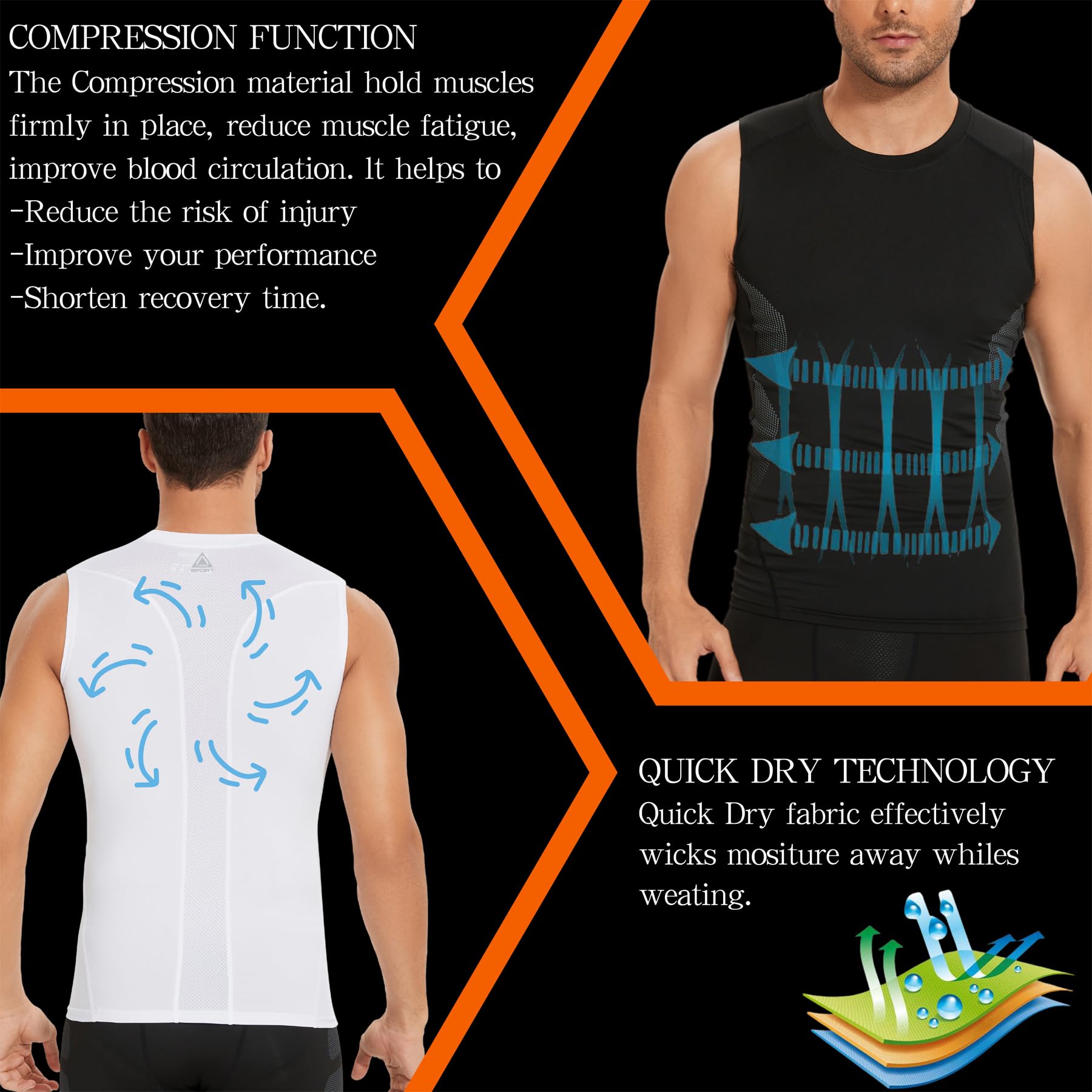 AMZSPORT Tank Top męska koszulka kompresyjna, bez rękawów, koszulka funkcyjna, oddychająca koszulka do biegania