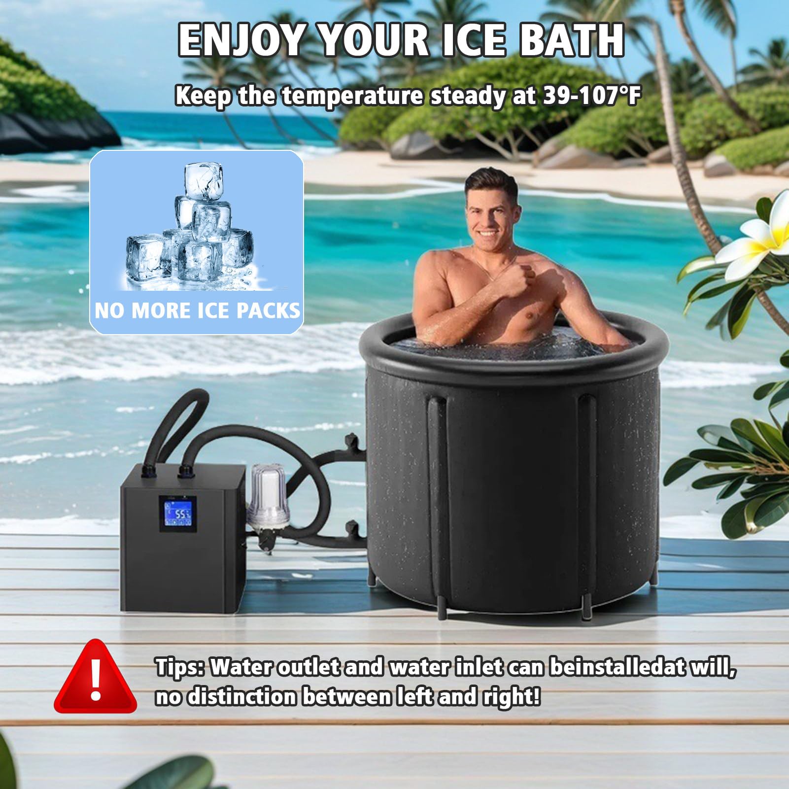 1/3 PS Eisbad-Wasserkühler mit Schlauch, externem Filter und Pumpe – Wasserkühler für Eisbäder, tragbares Kühlsystem für Heimfitness und Regenerationstherapie SingleWaterPump