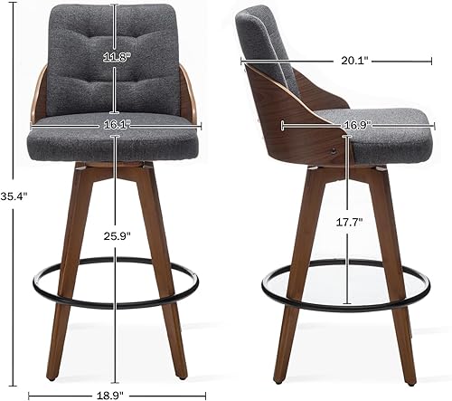 Miniatura 2 de AQG Taburete de mostrador, taburete de bar tapizado giratorio gratuito de 26 pulgadas con taburete de bar giratorio de altura de mostrador trasero
