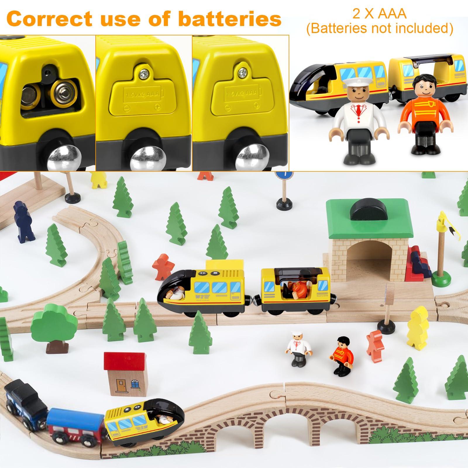 Locomotiva ad Azione a Batteria (Connessione Magnetica), Trenino Elettrico per Bambini Trenino Giocattolo, Potente Set di Proiettili per Motore per Thomas, Brio, Chuggington, Età 3+ Anni, Giallo
