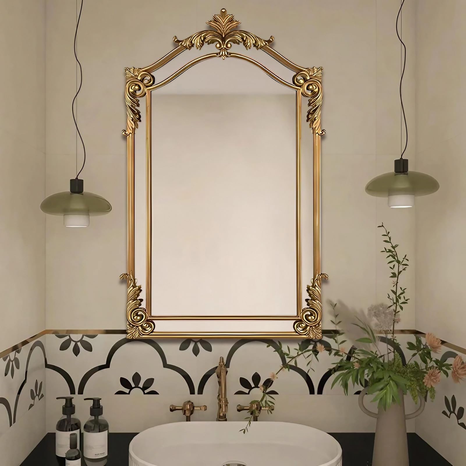 FGXHHS Large Vintage Gold Mirror-20×32inch-Ornate Antique Mirror-French Baroque Style Wall Mirror for Living Room Bedroom Bathroom