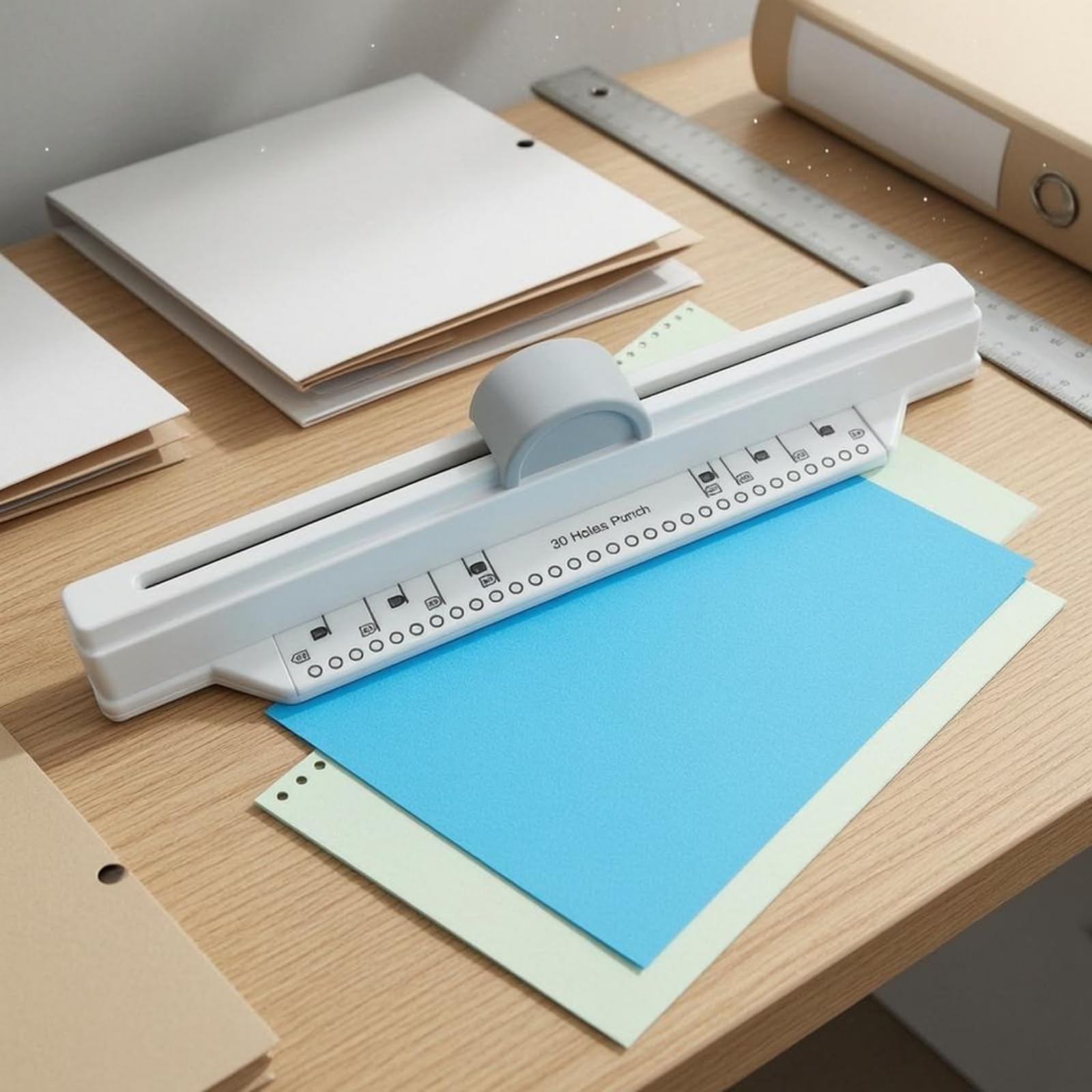 Perforatrice Manuale 30 Fori Raccoglitore A4 Foratrice Punzonatrice Carta Rilegatrice Notes Allineamento Frontale Stampato E Guida Scanalata Adatta, Blu