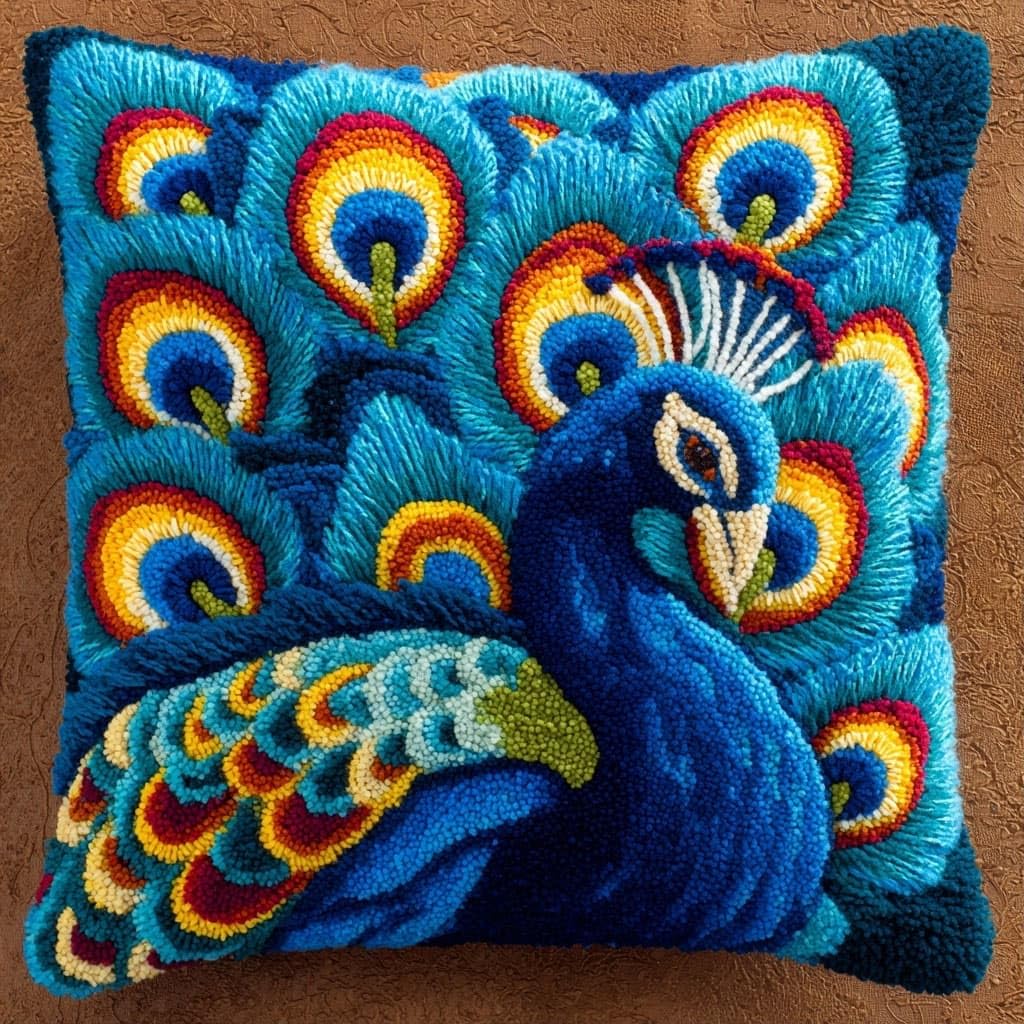 Henypt DIY Latch Hook Kits Cushions Pillow, Peacock
