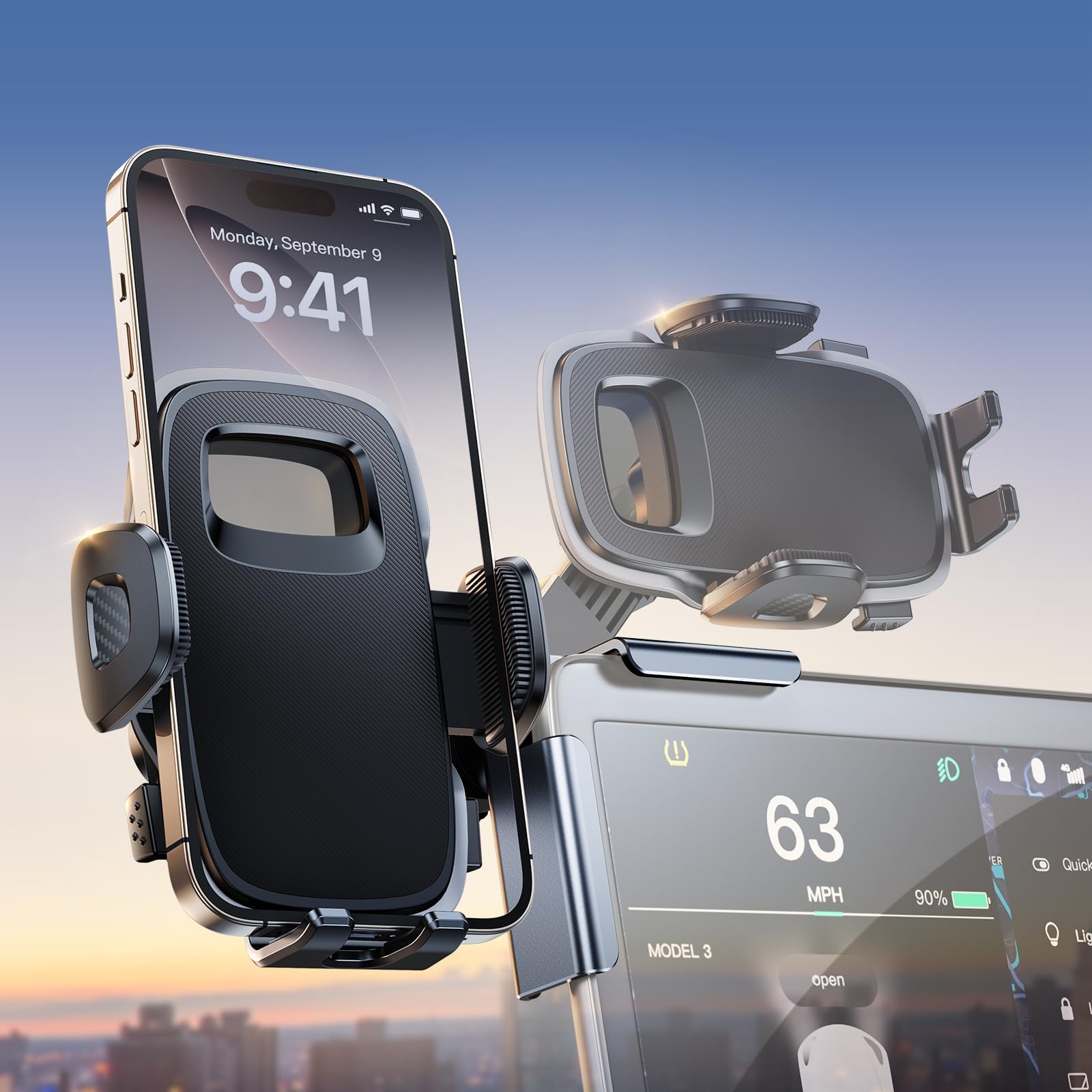 BASENOR Tesla Telefoonhouder Magnetische Houder Model 3 Model Y 360° Magneet Verstelbare Standaard Tesla Accessoires Geschikt voor alle iPhone en Android met Magneet Ring Case
