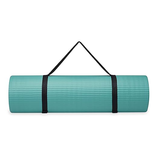 Gaiam Essentials Thick Yoga Mat Fitness & Exercise Mat with Easy-Cinch Yoga Mat Carrier Strap, 72"L x 24"W x 2/5 Inch Thick