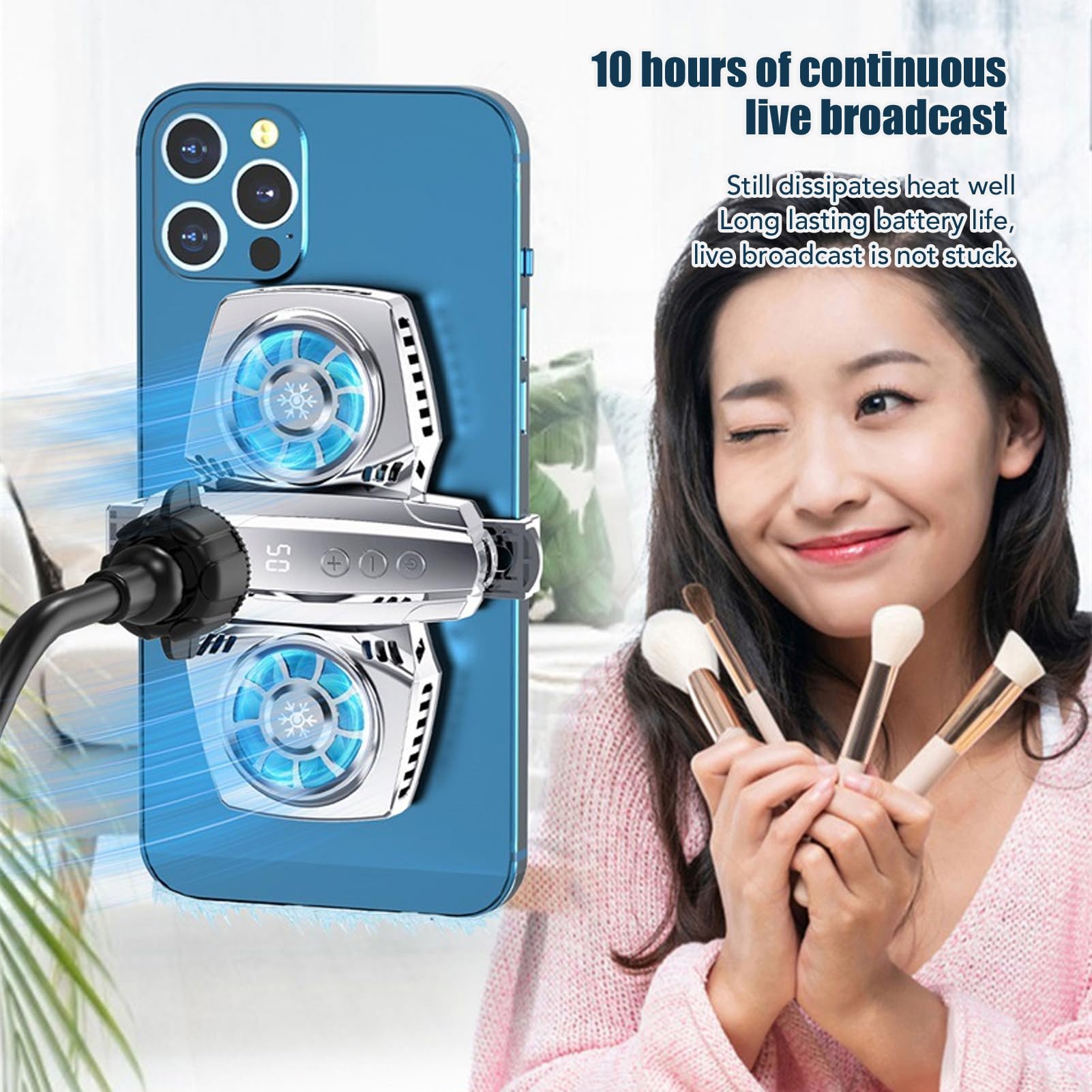 Gugxiom Refroidisseur de Téléphone, Ventilateur de Refroidissement pour Téléphone Portable avec Deux Turbines et Moteurs, Ventilateurs de Téléphone de Réfrigération à (Argent)