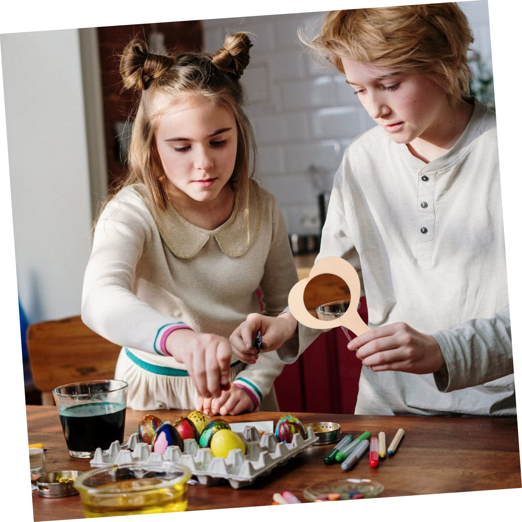 Hohopeti 10Pcs DIY Wooden Mirror Portable Hand Painting Mirror Unfinished Craft Mold for Safe Lightweight Rounded Edge Design for Creative Fun