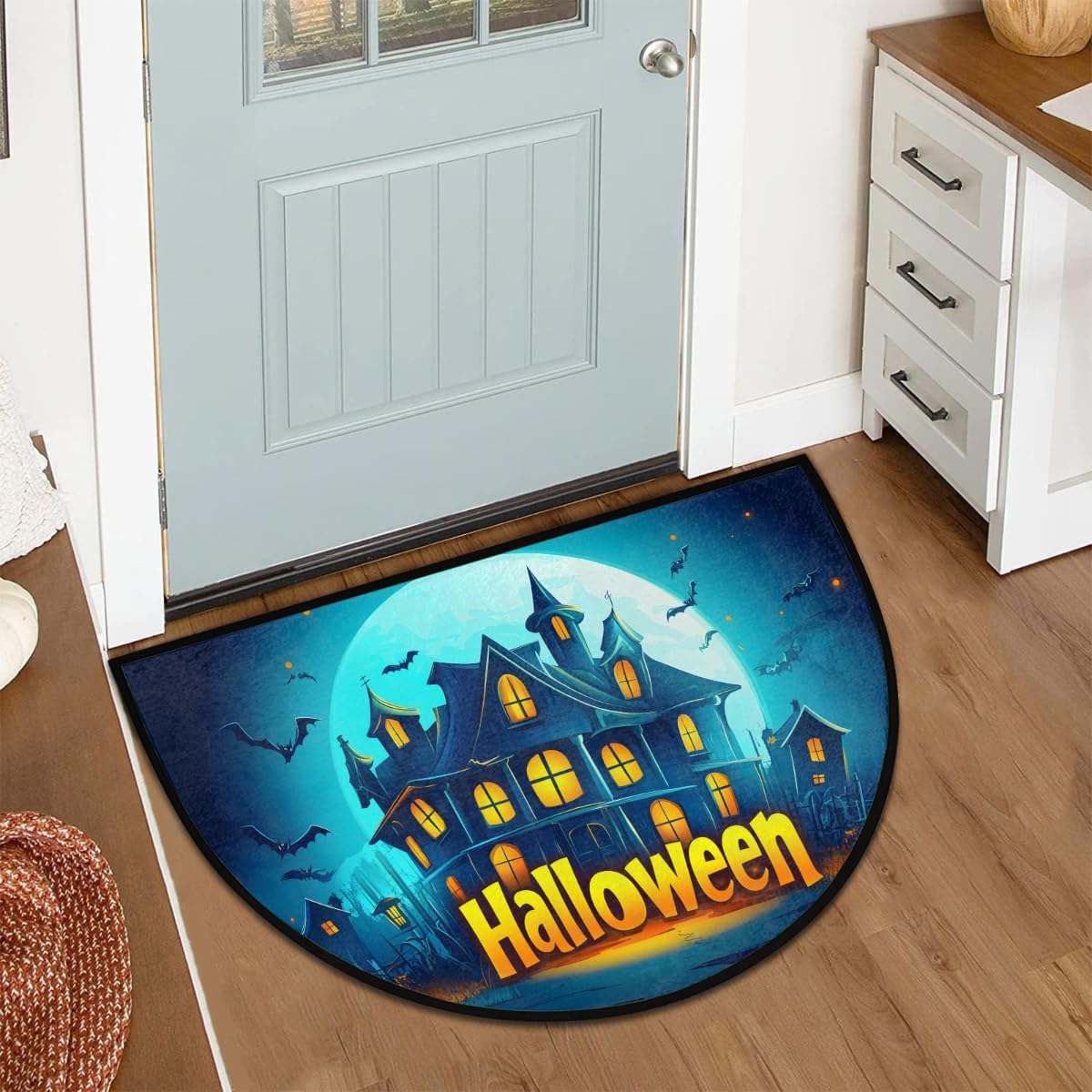 Pardick Half Round Doormat Halloween Decor House Night Semi Circle Rug Non Slip Indoor Outdoor Entrance Half Moon Rug Washable Front Floor Mat for Kitchen Bathroom Patio Fireplace Holiday Decor,A-25