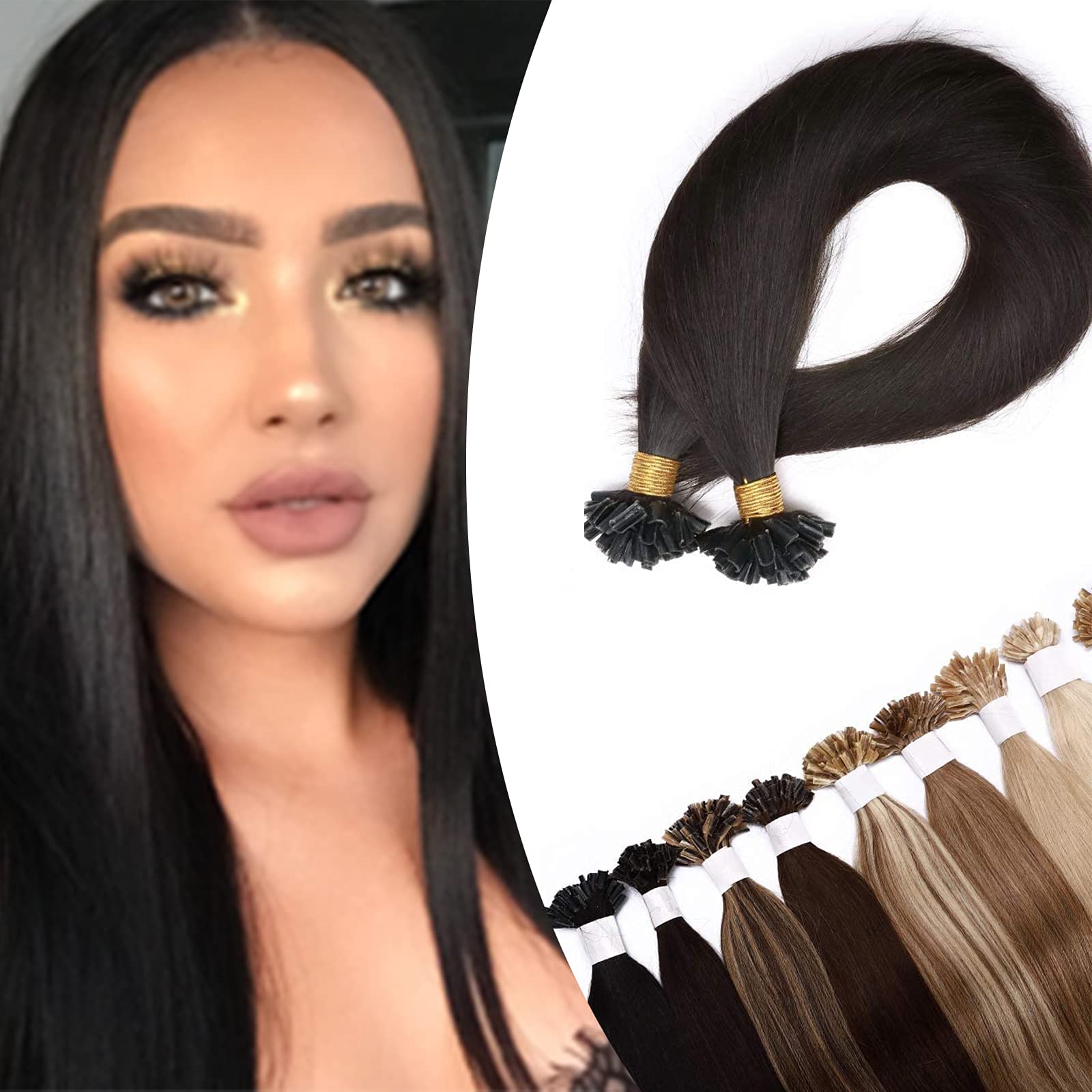 SEGO Extension Kératine Cheveux Naturel 0.5g/Mèche - Rajout Vrai Cheveux Humain Lisse Droit Pose à Chaud - Remy Human Hair Pre Bonded Nail Tip U-tip - 55 cm 1B#Noir Normal [0.5g *200 Mèche]