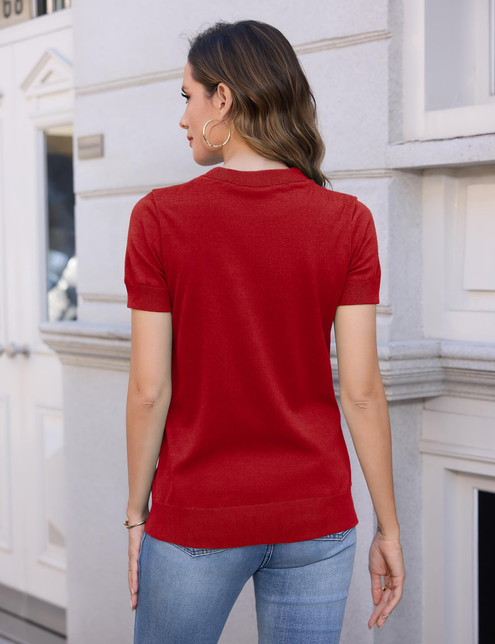 Totatuit Camiseta de Punto Mujer Manga Corta Cuello en V Suéter Ligero Primavera Casual Elegante Básico
