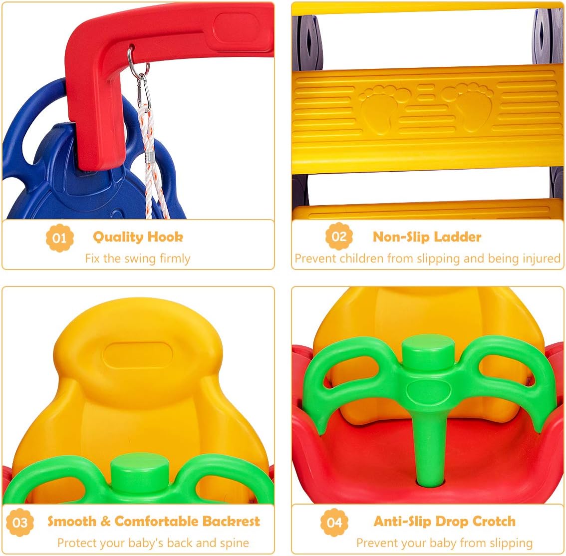 Costzon Toddler Swing and Slide Set, 3-in-1 Large Climber Slide Playset w/Basketball Hoop, Long Slide, Stairs, Thickened Panel, Playground Swing Set for Indoor Outdoor Backyard 3-10 Gifts Presents