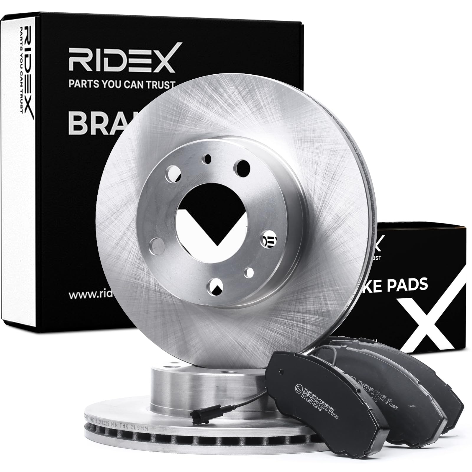 RIDEX 3405B1062 Juego para eje Kit de discos de freno y pastillas Delantero sin tornillos Compatible con FIAT Ducato Camión de plataforma/Chasis 250, 290