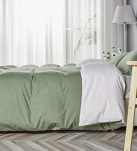 Miniatura 3 de Sheets N More Funda de edredón reversible de 5 piezas, 800 hilos, 100 % algodón egipcio, funda de edredón, blanco y mose, completa (84 x 86