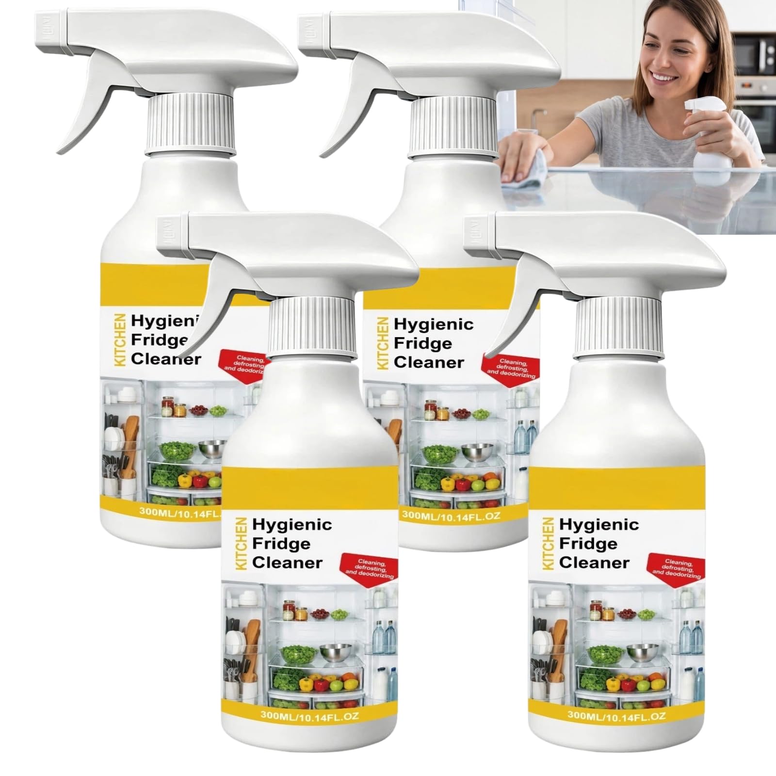 Küchen- und Kühlschrankreiniger-Spray, Allzweck-Schaumreiniger für Küche und Oberflächen, kraftvoller Fettlöser und Geruchsentferner, Edelstahlreiniger und -politur für Kühlschrank (4pcs)
