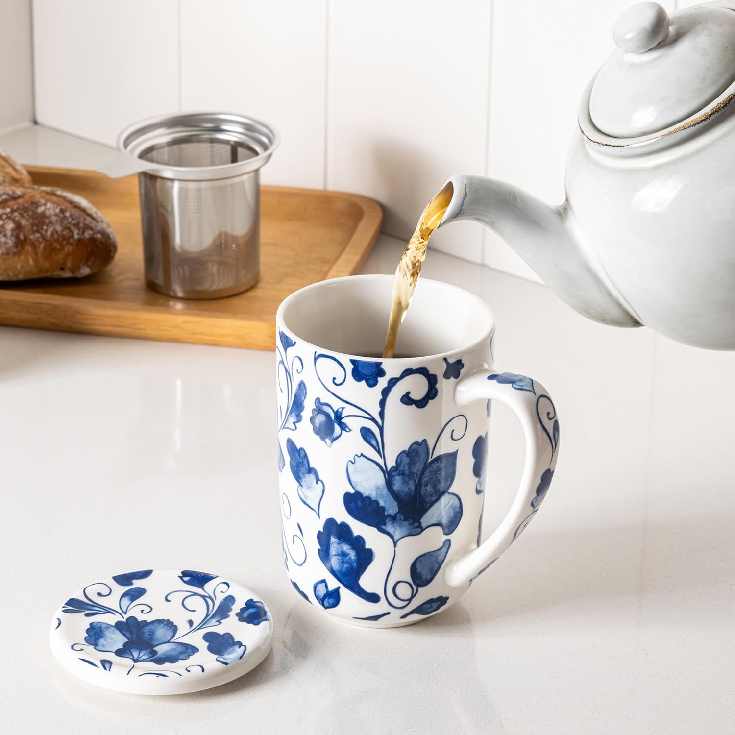 GBhome Tea Mug with Infuser and Lid, 18 Ounce Large Ceramic Loose Leaf Cup, Microwave, Dishwasher Safe - Image 5