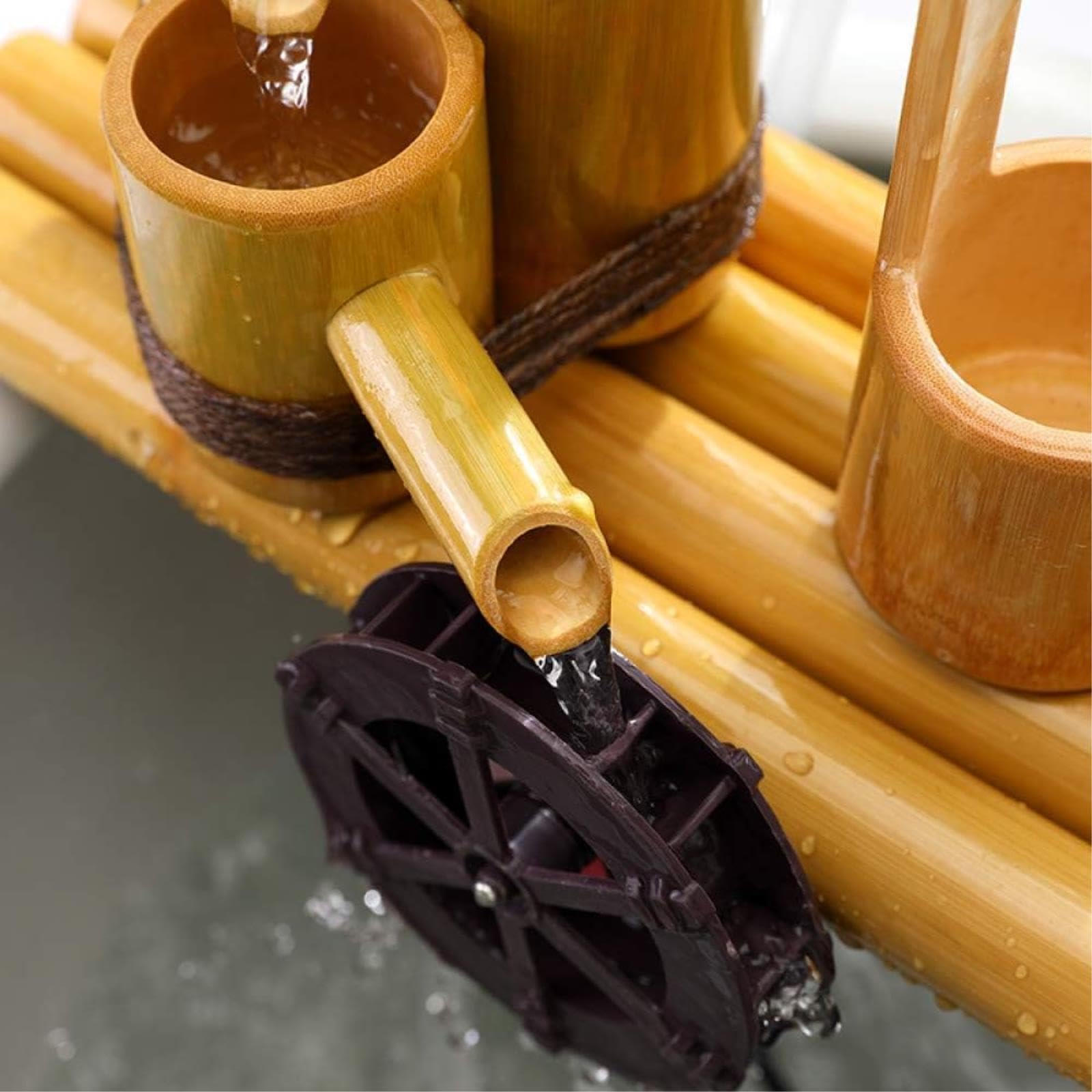Fuente de bambú, Elemento acuático para jardín Zen, Cascada de Mesa para Interiores, Adorno acuático de bambú con Bomba, decoración para balcón, césped, Estanque, pecera, 21,7 pulg