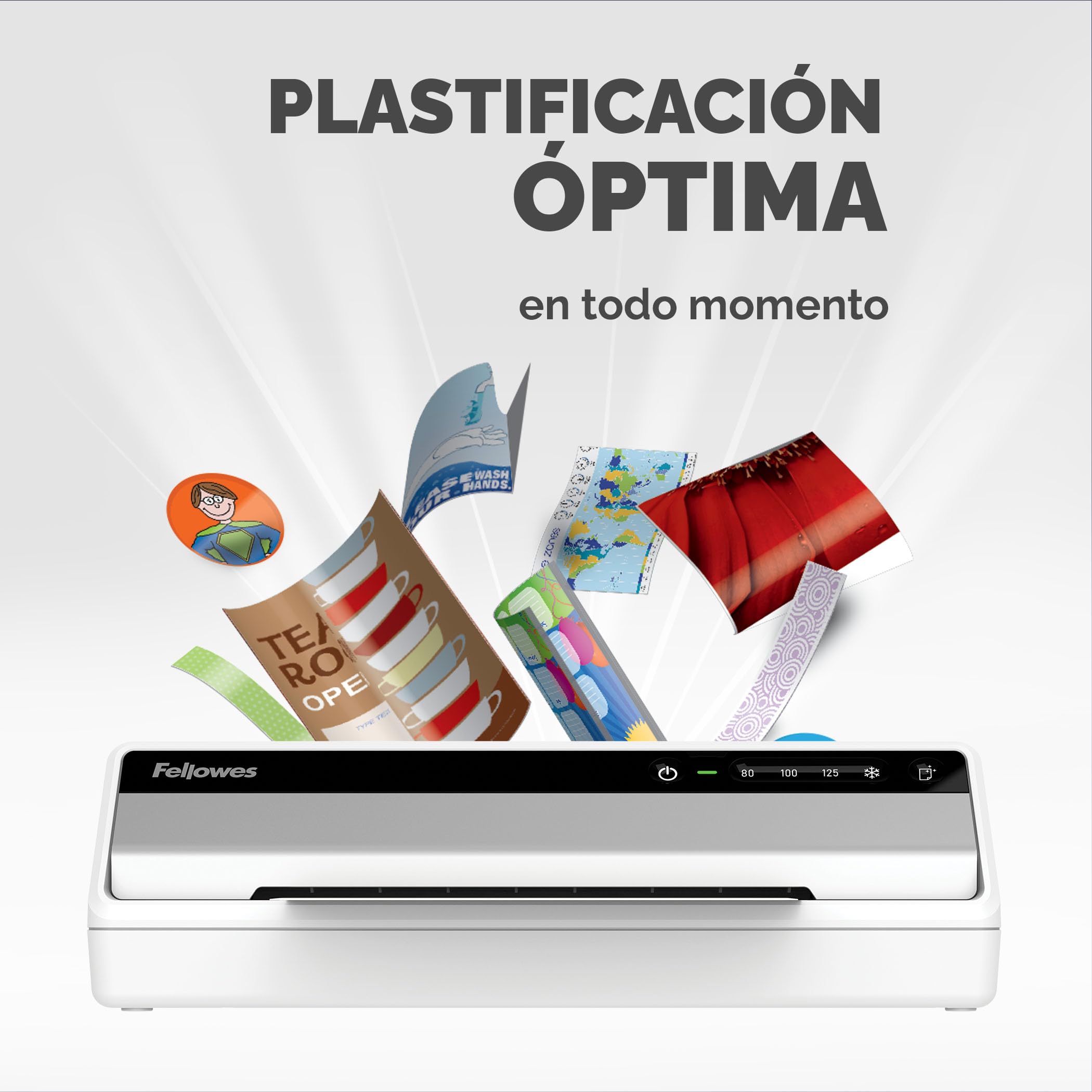 Fellowes Plastificadora Saturn A4 Pequeña Oficina – InstaHeat, lista en 60 segundos, sin atascos, apagado automático – Para fundas de 80/100/125 micras – Incluye 10 fundas – Uso en casa y oficina