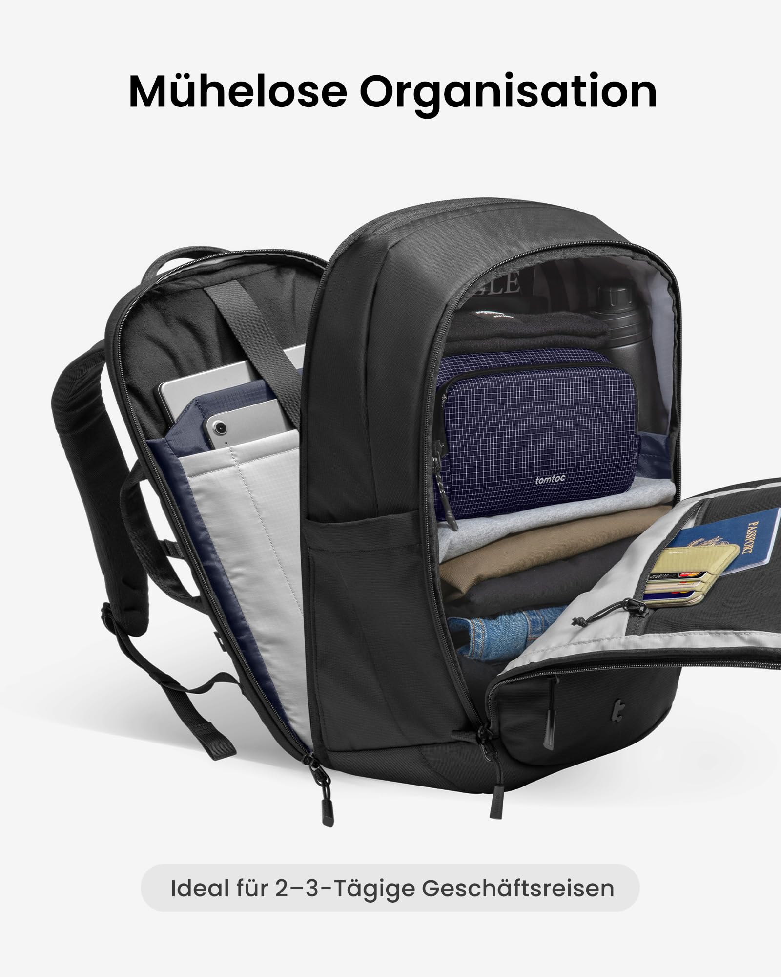 tomtoc Laptop Rucksack 32L Business Rucksack Herren | Mit Laptopfach für 15,6-16 Zoll Notebook, TSA-freundlich, Spritzfest, Groß Arbeitsrucksack für Geschäftsreisen