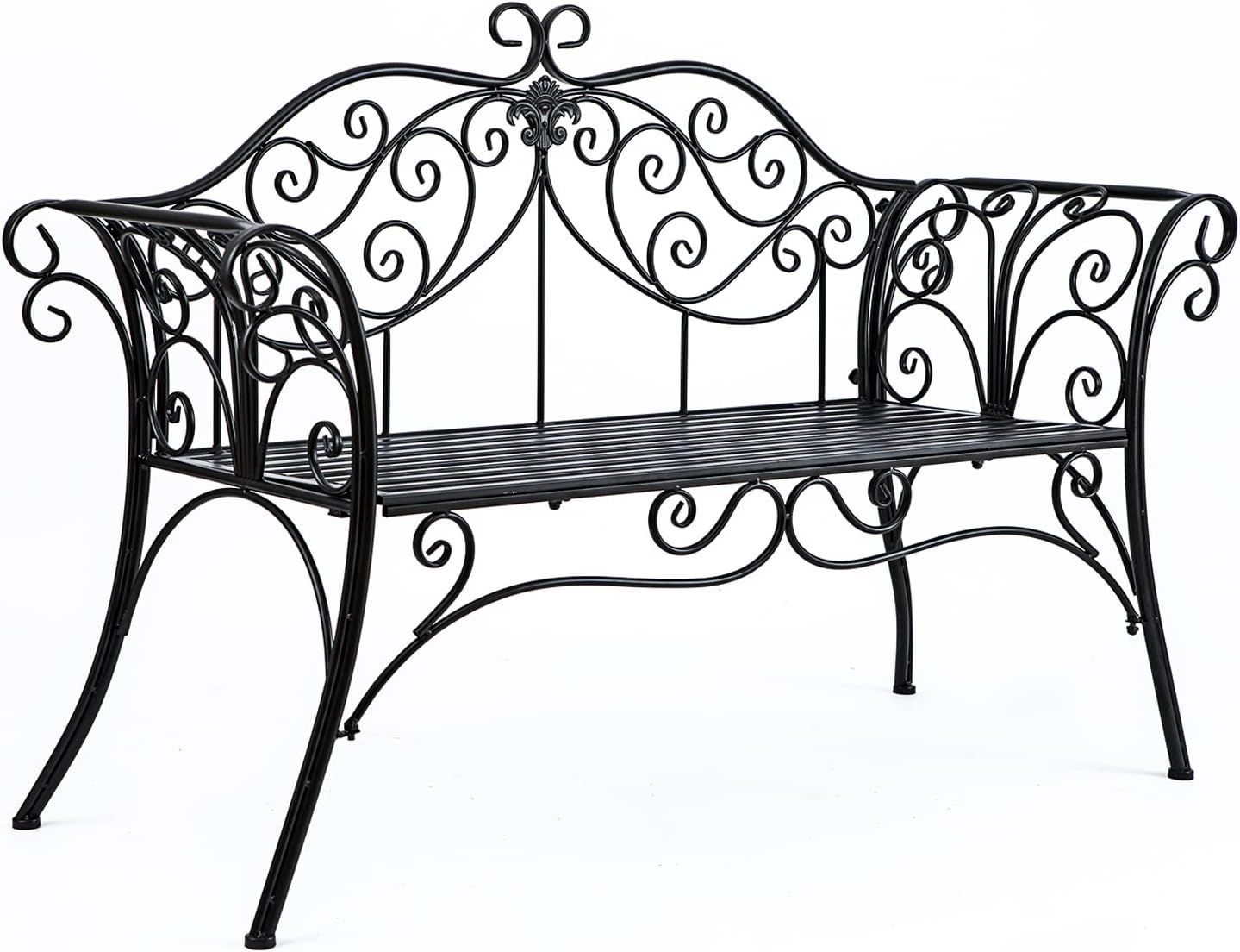 HLC Metal Antique Garden Benches Clearance Outdoor wrought iron Bench 2 Seat with Decorative Cast Iron Backrest Iron Cast Aluminium Bench for Garden,Patio, Porch and Yard Max 250kg (Black)