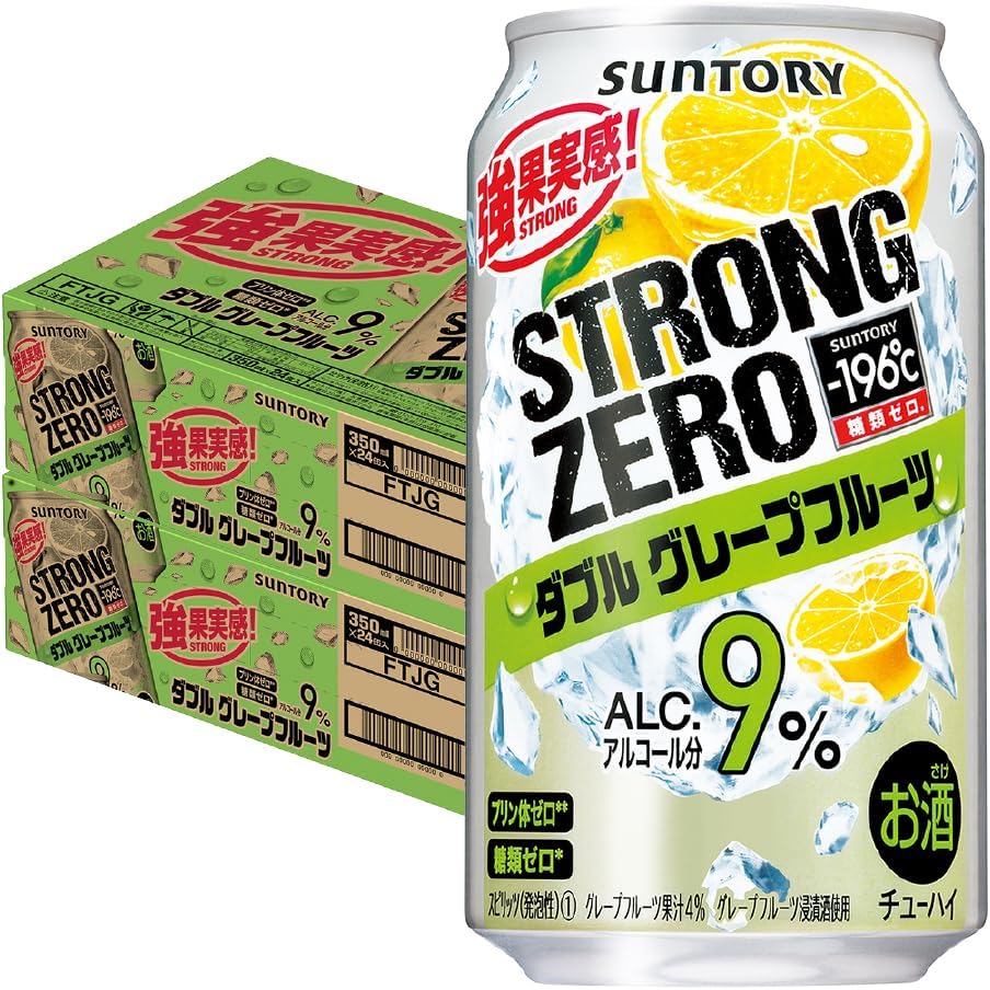 -196&deg;C Strong Zero Double Grapefruit Suntory 11.8 fl oz 350 ml Cans, Pack of 24 x 2