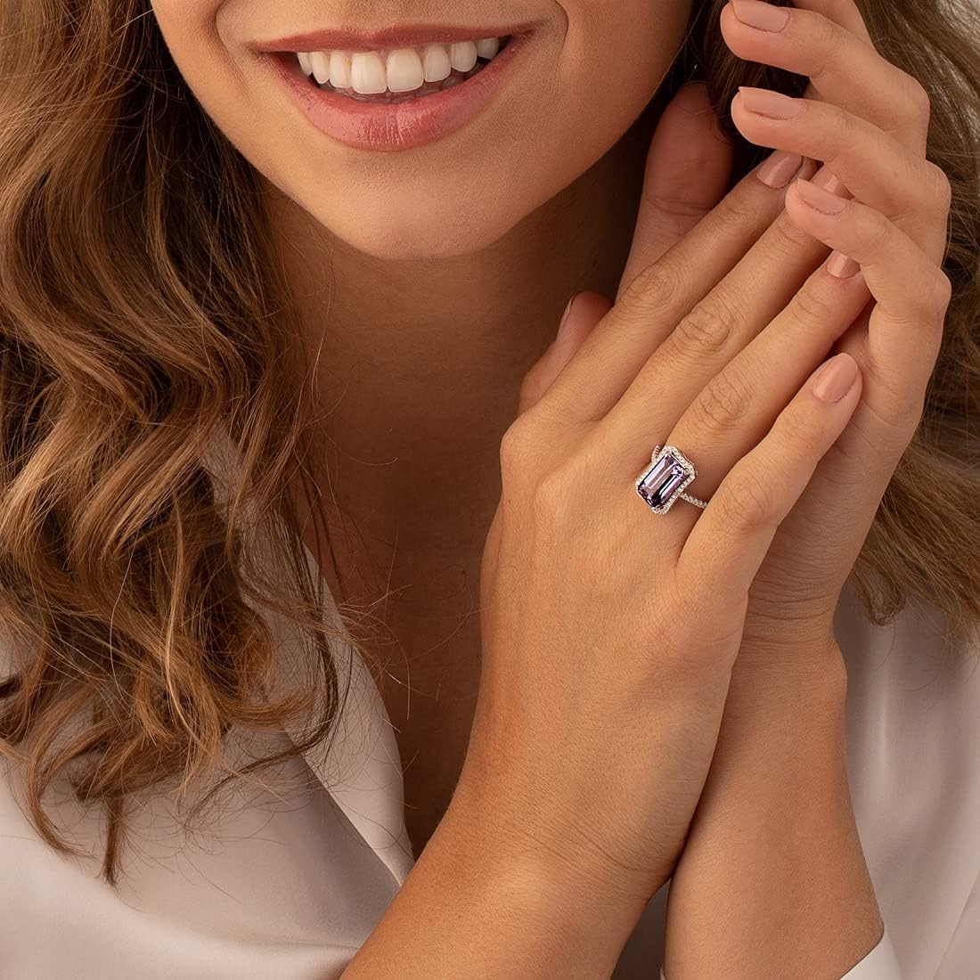 PEORA Simulated Alexandrite Ring for Women 925 Sterling Silver, Color-Changing 4.25 Carats Royal Octagon Design,12x7mm, Comfort Fit, Sizes 5 to 9