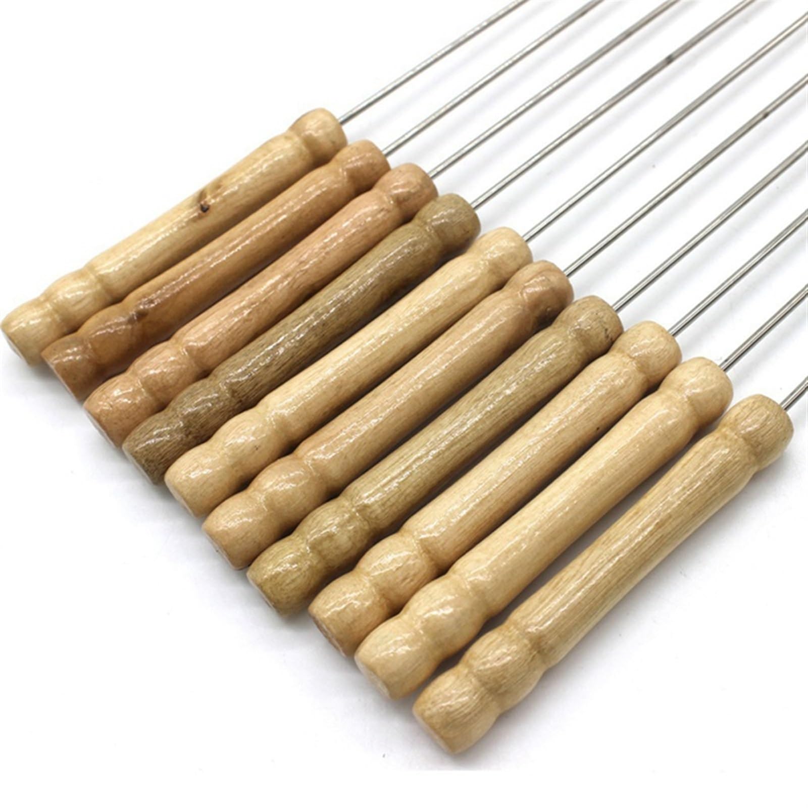 SePkus Schaschlikspieße, 10 Stück, kompatibel mit Grill, wiederverwendbarer Grill, Edelstahlspieße mit Holzgriff, Schaschlik, Grill, Camping-Gadgets, Küchenutensilien