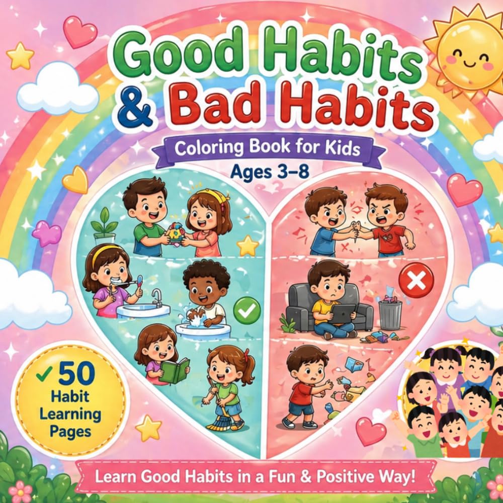 Good Habits & Bad Habits Coloring Book for Kids Ages 3–8 | Positive Behavior for Kids | Daily Routines | 50 Bold & Easy Coloring Pages: Fun & ... Manners, Responsibility and Daily Routines