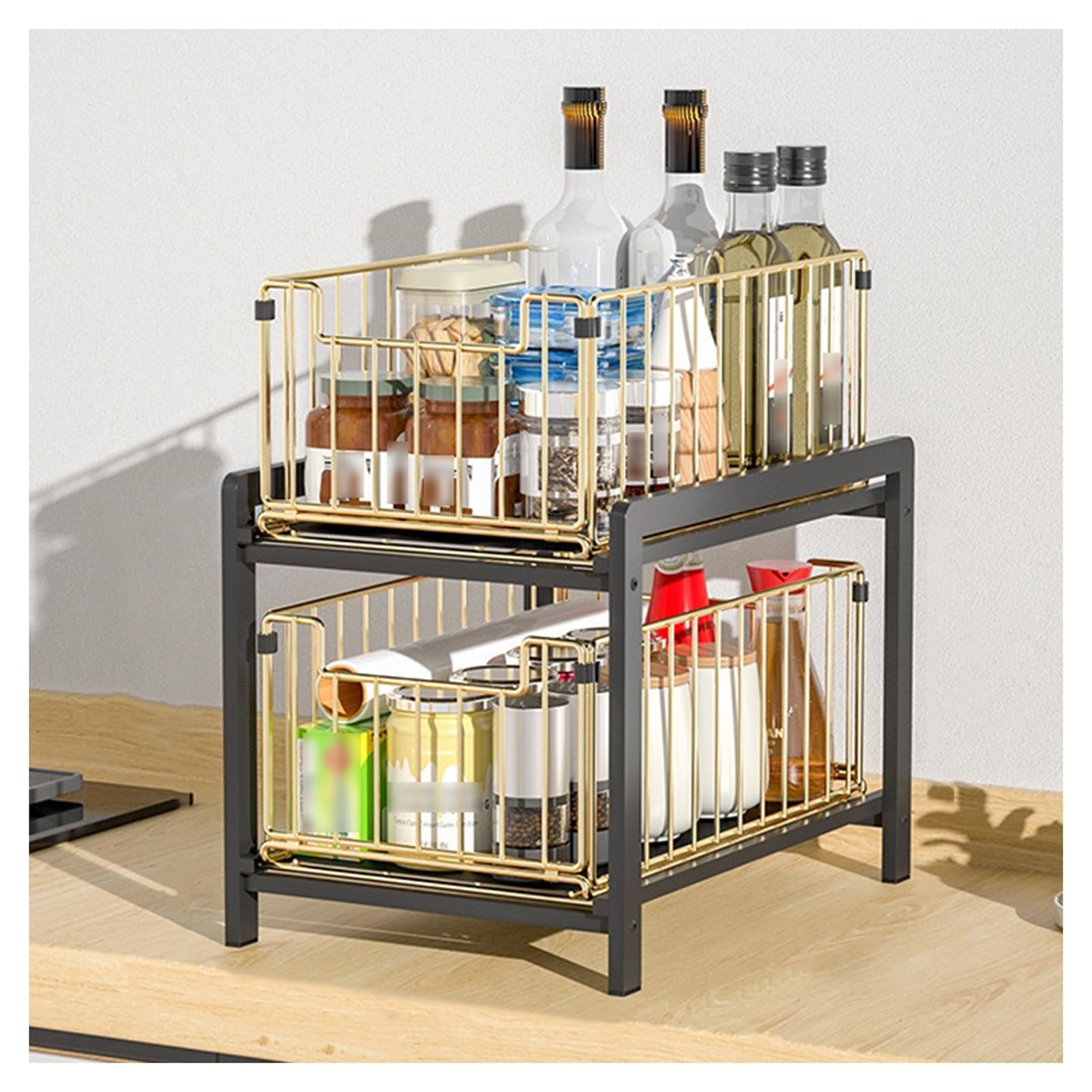 Almacenamiento extraíble de cocina negro de 26x37x38,5 cm para muebles y despensa