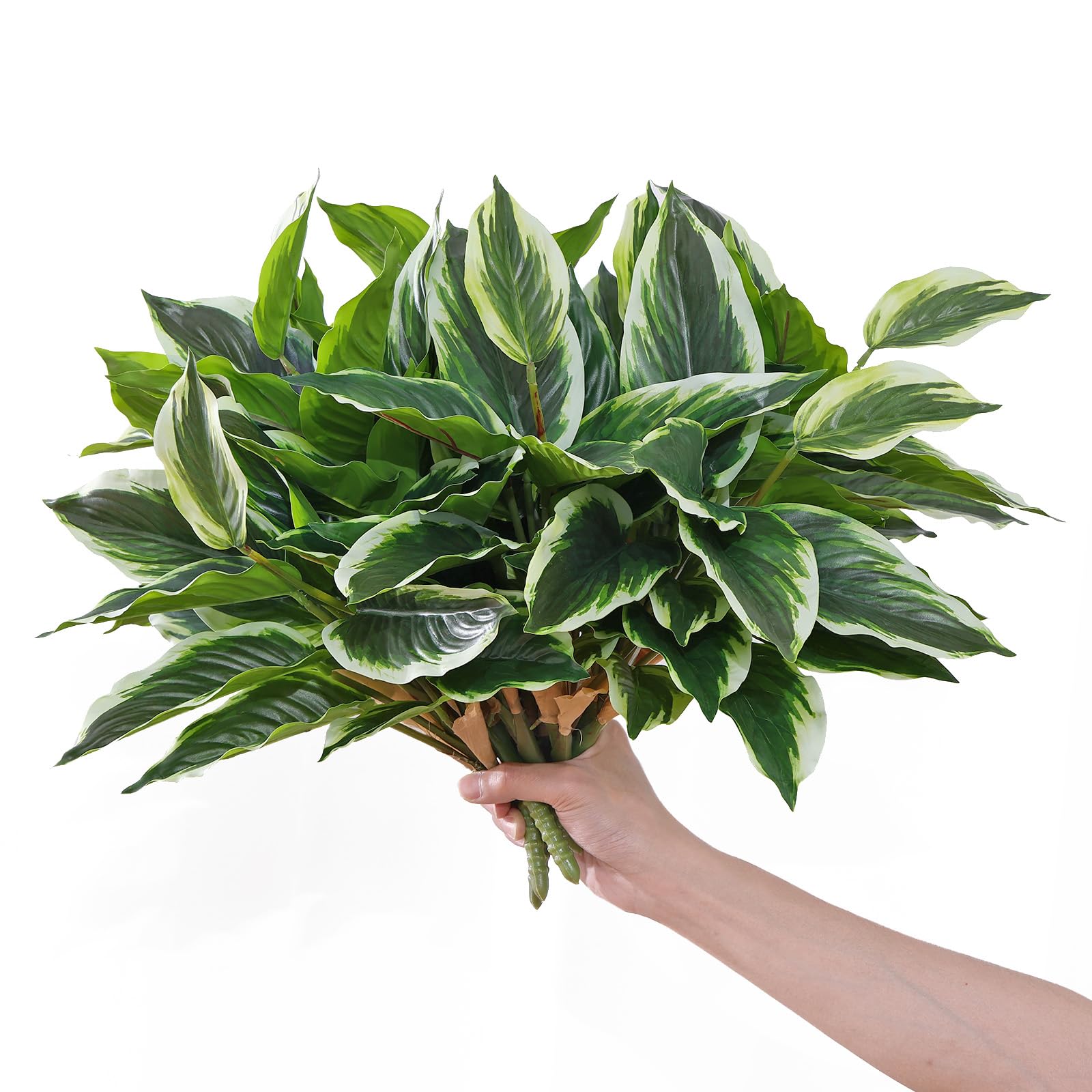 8 bastoni Piante verdi tropicali artificiali, 40 cm, per esterni | resistenti ai raggi UV, steli di foglie verdi artificiali per veranda, balcone, vaso da giardino, decorazione per interni